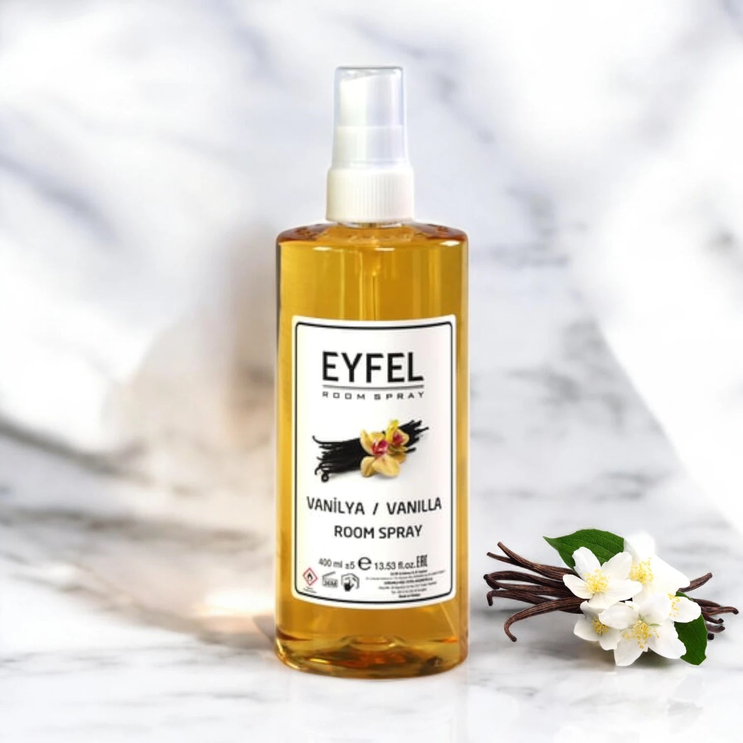 EYFEL Vanilla Room Spray – 400 ml Premium Home Air Freshener with Long-Lasting Sweet Vanilla & Floral Scent – Elegant Aromatic Mist for Bedroom, Living Room & Office - Damoo