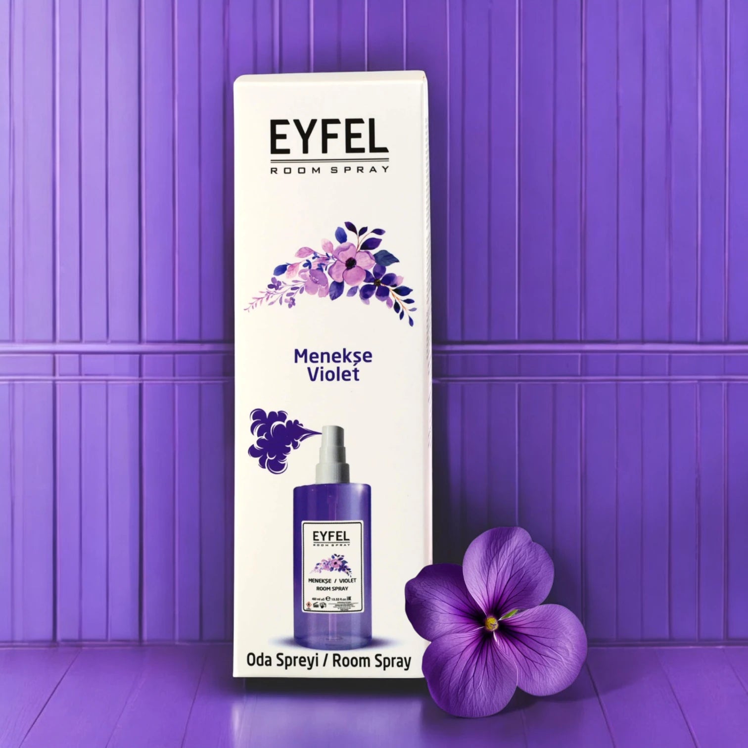 EYFEL Violet Room Spray – 400 ml Soft Floral Home Air Freshener with Nostalgic Violet Scent – Long-Lasting Fragrance Mist for Bedroom, Living Room & Office - Damoo