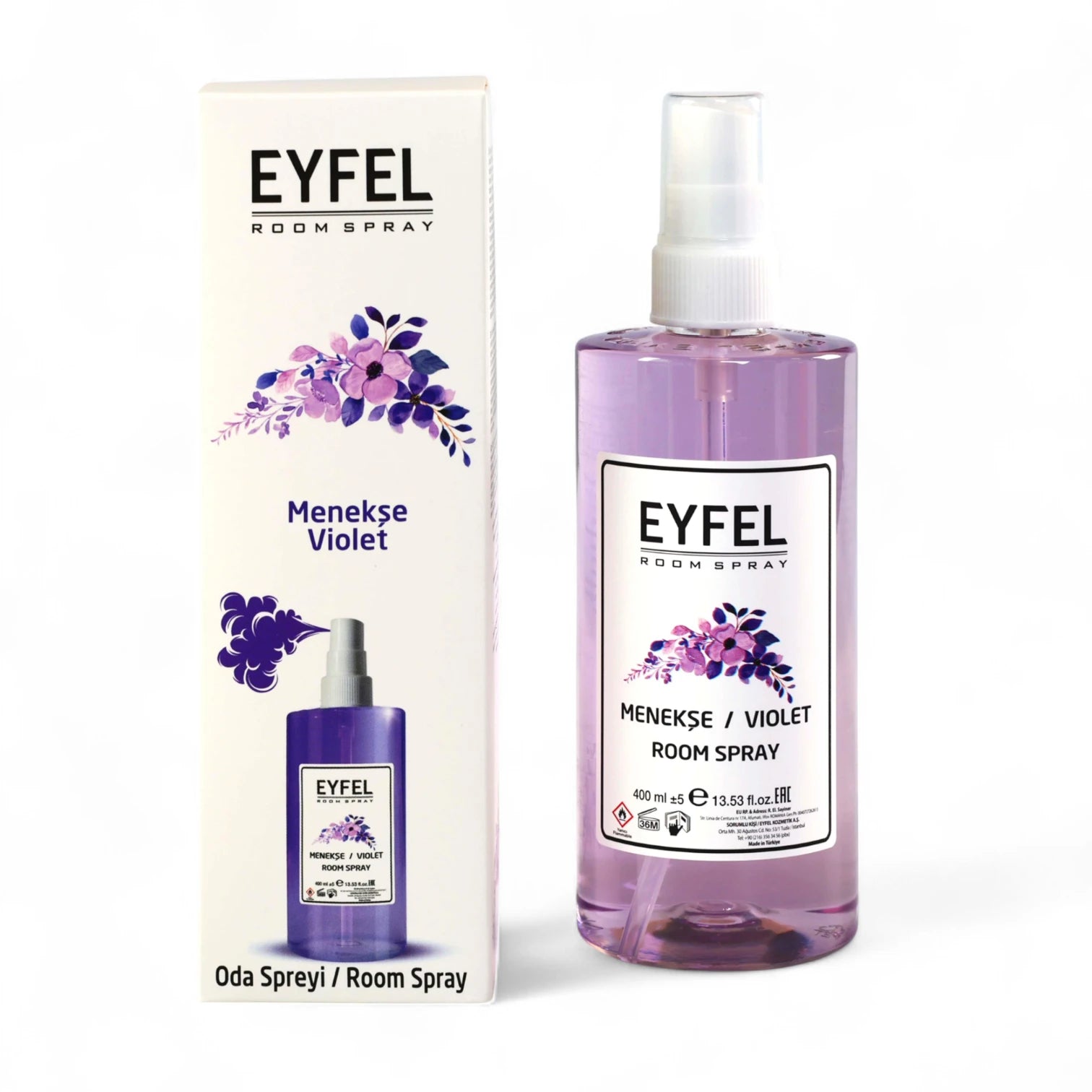 EYFEL Violet Room Spray – 400 ml Soft Floral Home Air Freshener with Nostalgic Violet Scent – Long-Lasting Fragrance Mist for Bedroom, Living Room & Office - Damoo