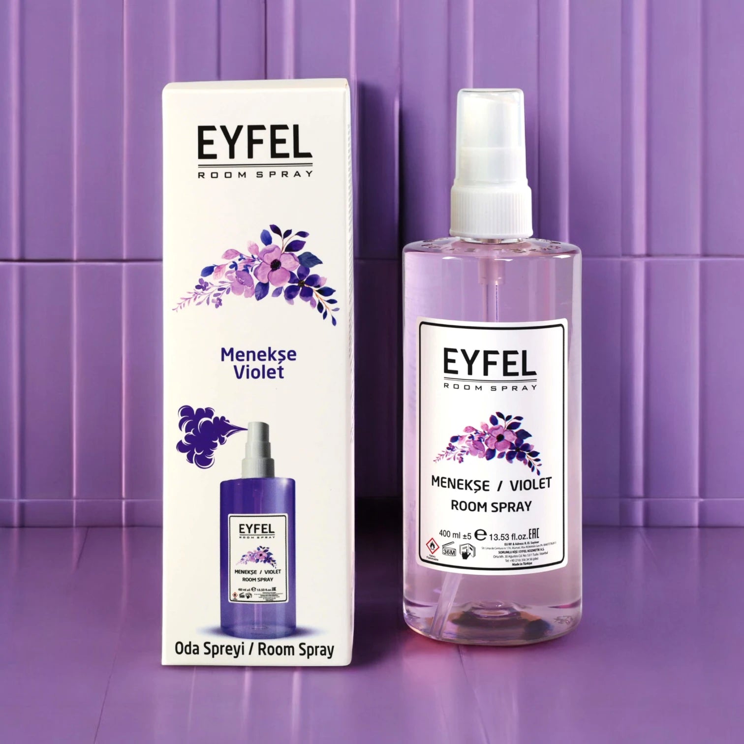 EYFEL Violet Room Spray – 400 ml Soft Floral Home Air Freshener with Nostalgic Violet Scent – Long-Lasting Fragrance Mist for Bedroom, Living Room & Office - Damoo