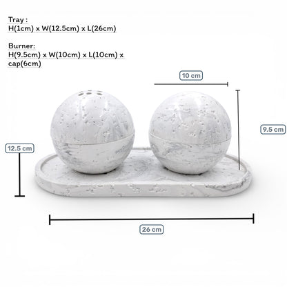 Modern Marble-Style Incense Burner Set with Tray & Storage Box – White Decorative Bakhoor Burner for Home, Majlis & Prayer Space (Burner: 9.5H x 10L × 10W CM) - Damoo
