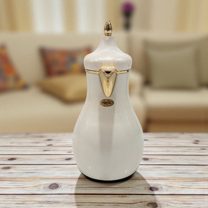 Najib Modern Style Vacuum Flask Set – 0.7L & 1.0L White Silver & White Gold Thermos Duo, Elegant Face Design, Double-Wall Insulated Jugs for Hot & Cold Beverages, Leak-Proof Lid & Ergonomic Handle - Damoo