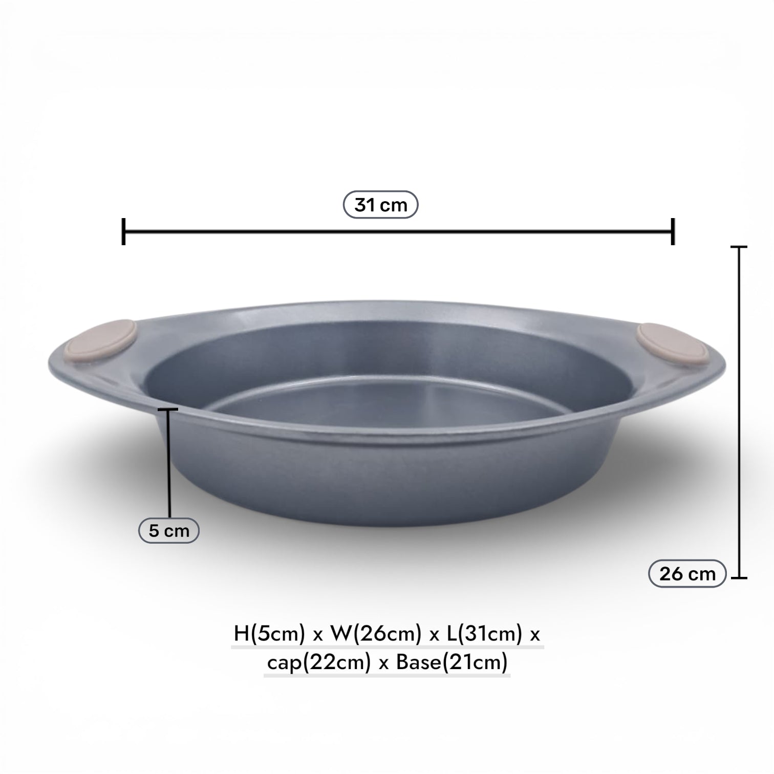 MSLE Marble Coating Nonstick Round Cake Baking Pan with Silicone Handles – Carbon Steel Bakeware for Even Baking (5H x 31L x 26W CM) - Damoo