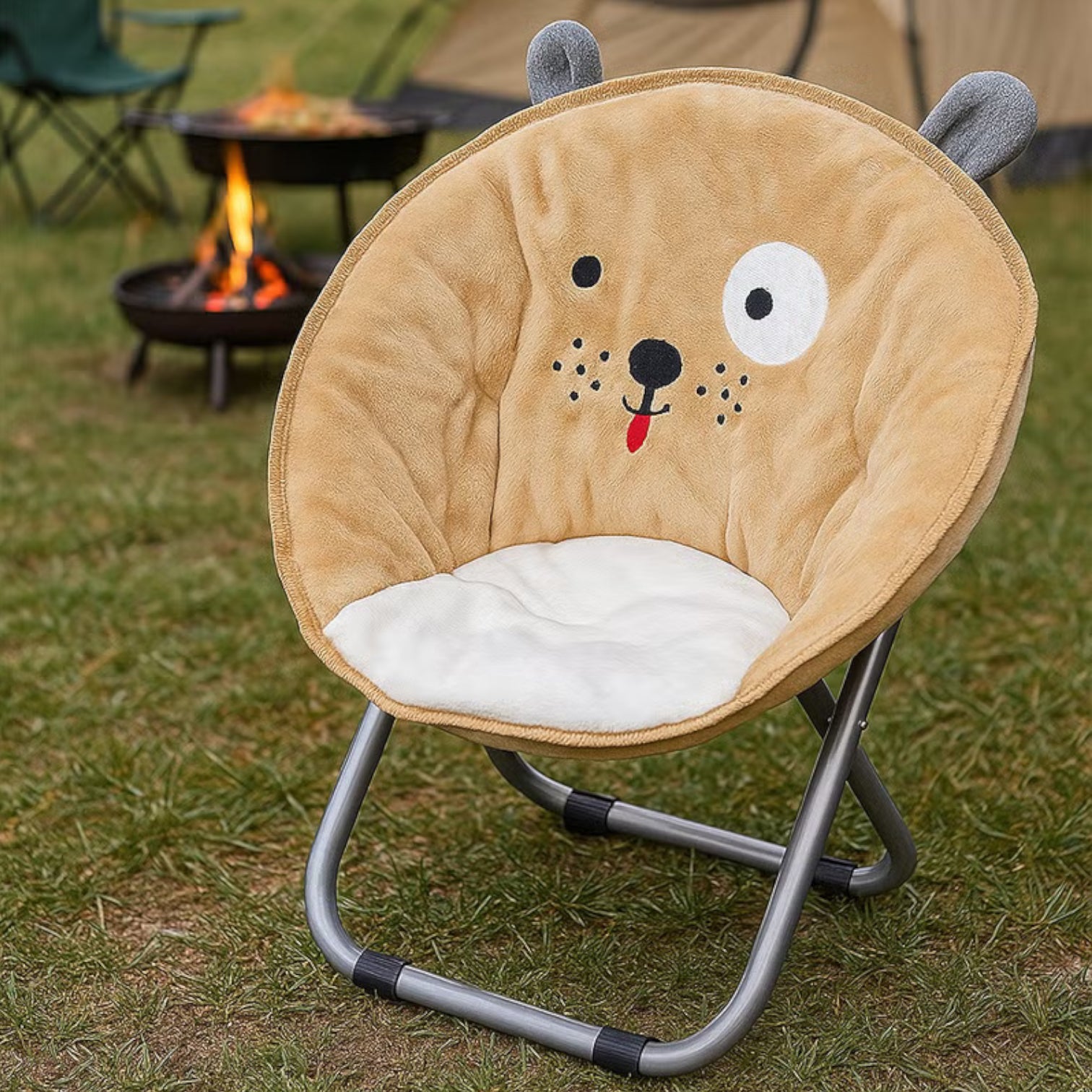 Kids Moon Camping Chair with Soft Velvet Cushion Padding – Foldable Portable Toddler Lounge Chair with Sturdy Metal Frame, Fun Animal Design, Easy to Clean, Lightweight & Comfortable Seat for Boys and Girls Ages 3–6