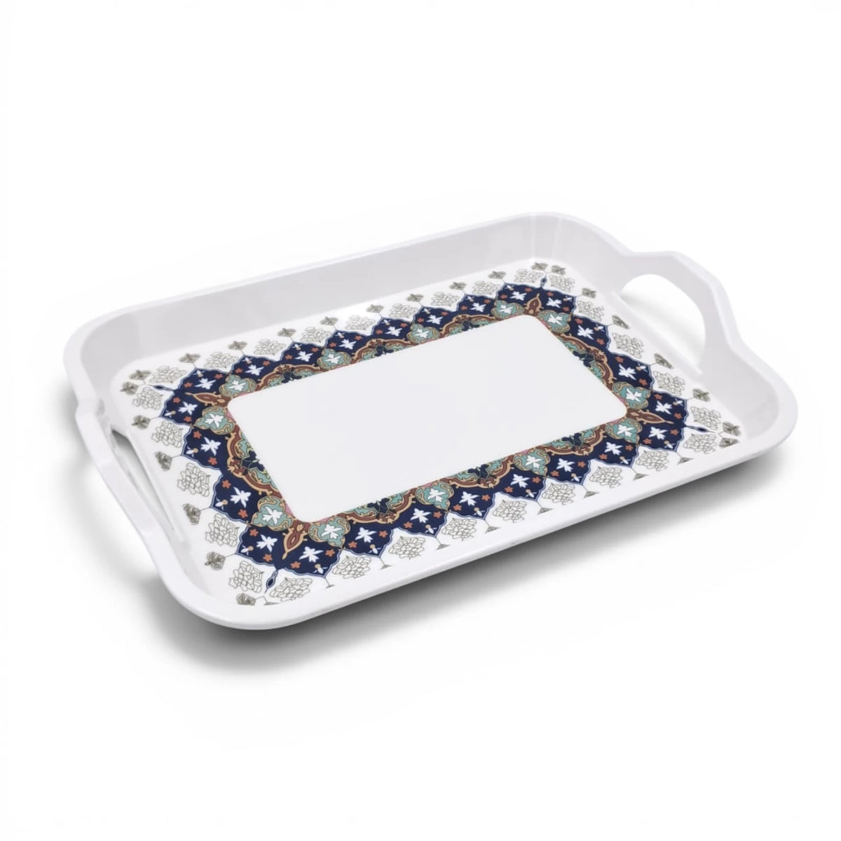 Rectangular Serving Tray with Handles & Decorative Border Design – Multipurpose Tea, Coffee & Food Serving Tray - Damoo
