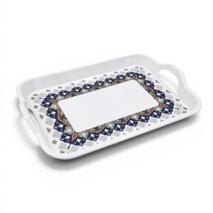 Rectangular Serving Tray with Handles & Decorative Border Design – Multipurpose Tea, Coffee & Food Serving Tray - Damoo