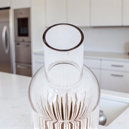 Luxury Tall Glass Bottle with Golden Stripes – Elegant Decorative Transparent Carafe for Water, Juice, or Table Display - Damoo