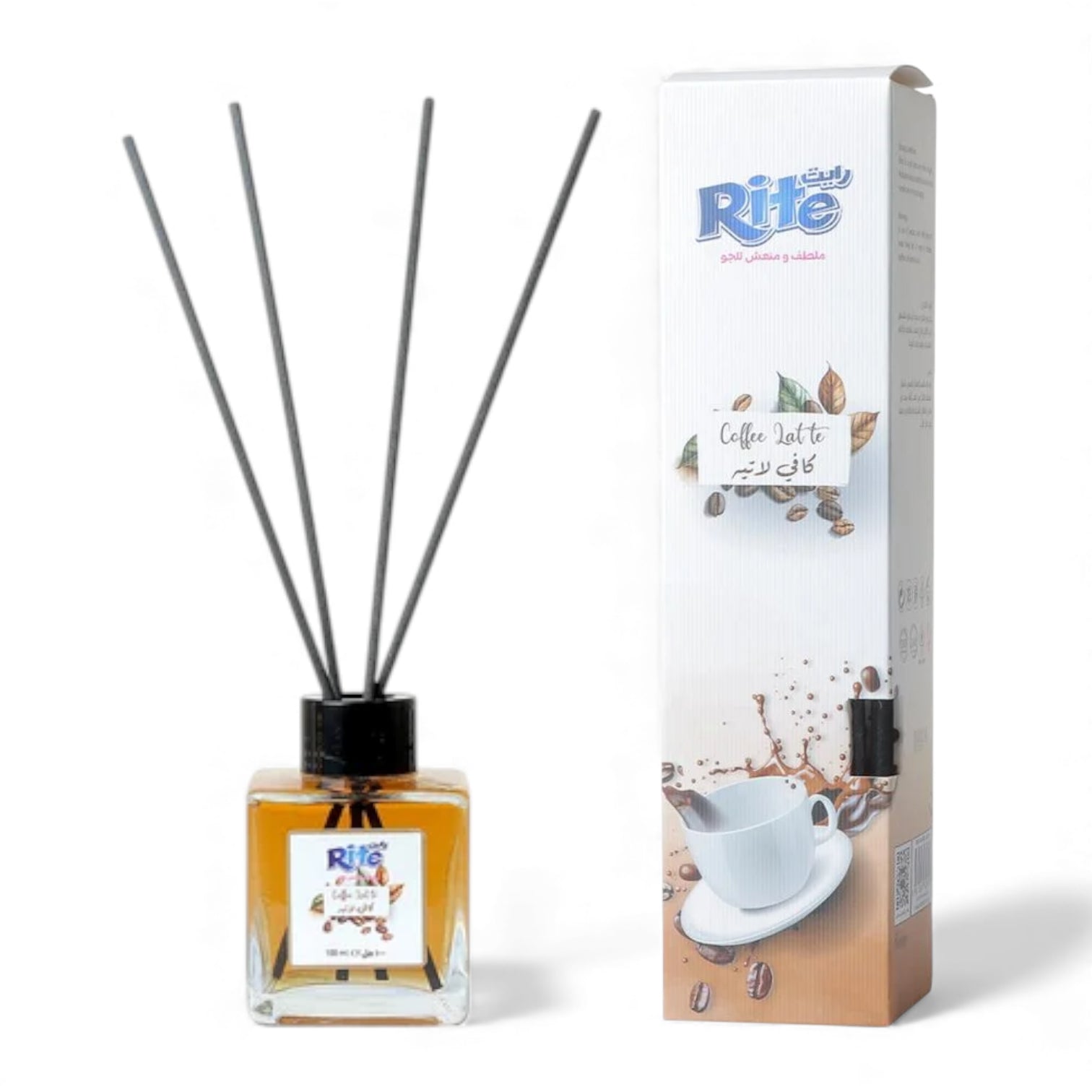 Rite Coffee Latte Reed Diffuser – Long-Lasting Home Fragrance with Decorative Glass Bottle – 100ml Room Freshener - Damoo