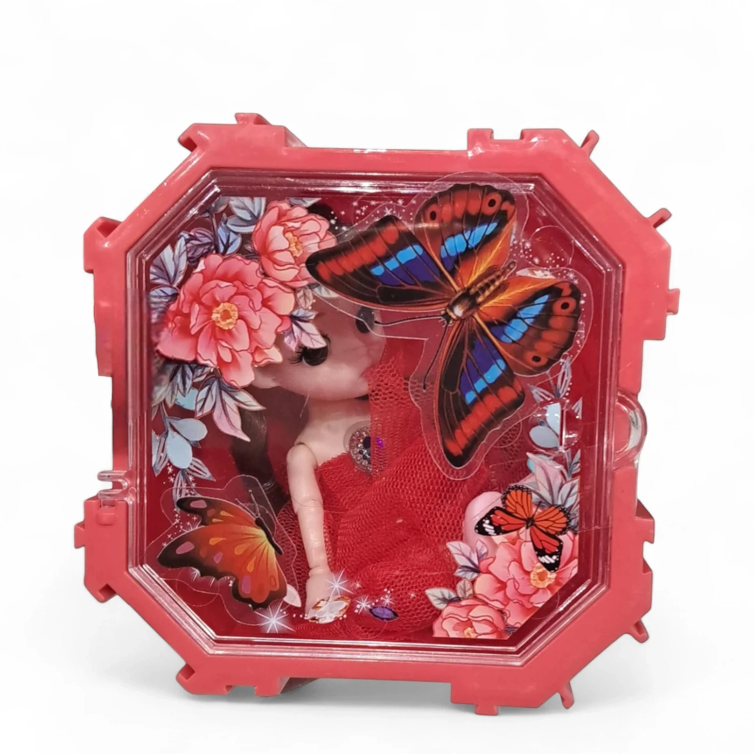 Butterfly Princess Doll in Red Floral Gift Box | Collectible Fashion Doll with Red Dress & Decorative Butterfly Case – Perfect Gift for Kids - Damoo