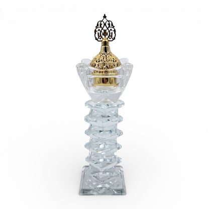 Luxury Crystal Mibkhara Incense Burner – Black or White Glass with Gold Lid, Decorative Bakhoor Burner for Home & Majlis (21H x 6L × 6W CM) - Damoo