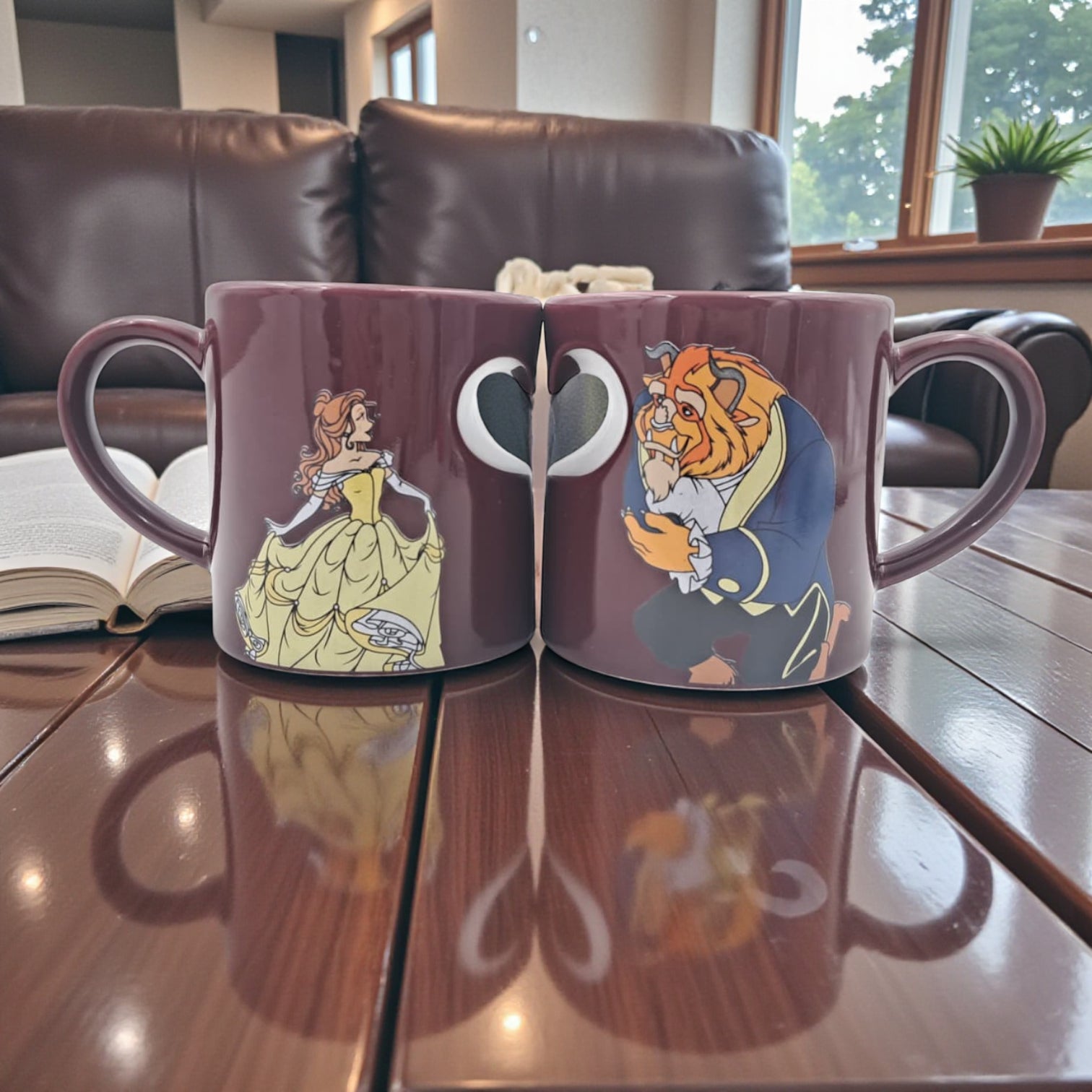 Beauty & The Beast Couple Mugs – Romantic Matching Ceramic Coffee Cups with Heart-Shaped Design (H9 x L13 x W9 CM) - Damoo