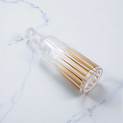 Luxury Tall Glass Bottle with Golden Stripes – Elegant Decorative Transparent Carafe for Water, Juice, or Table Display - Damoo