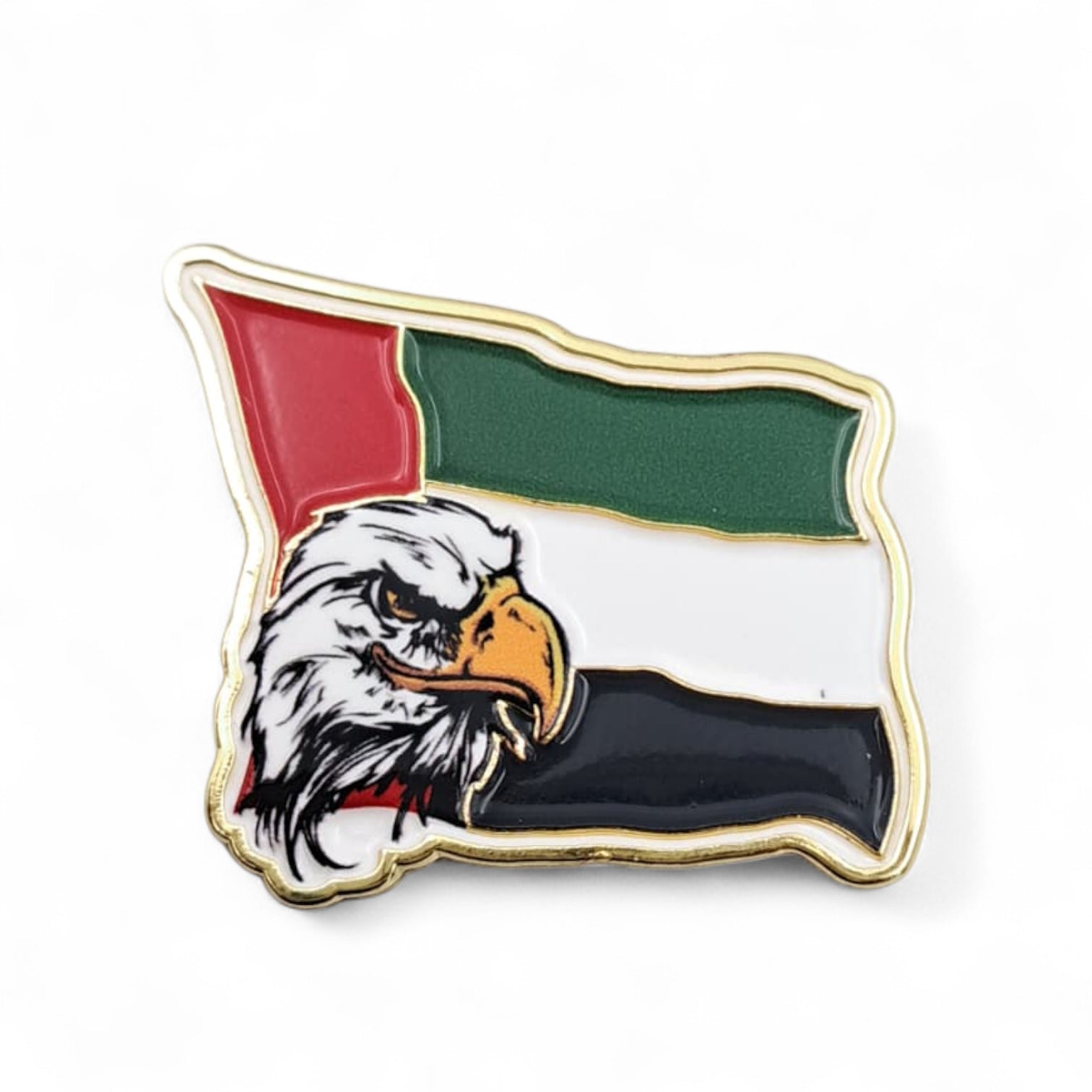 UAE Flag Eagle Magnetic Badge – Patriotic Enamel Pin with Golden Finish – National Day Souvenir (H2.5cm x W3cm)
