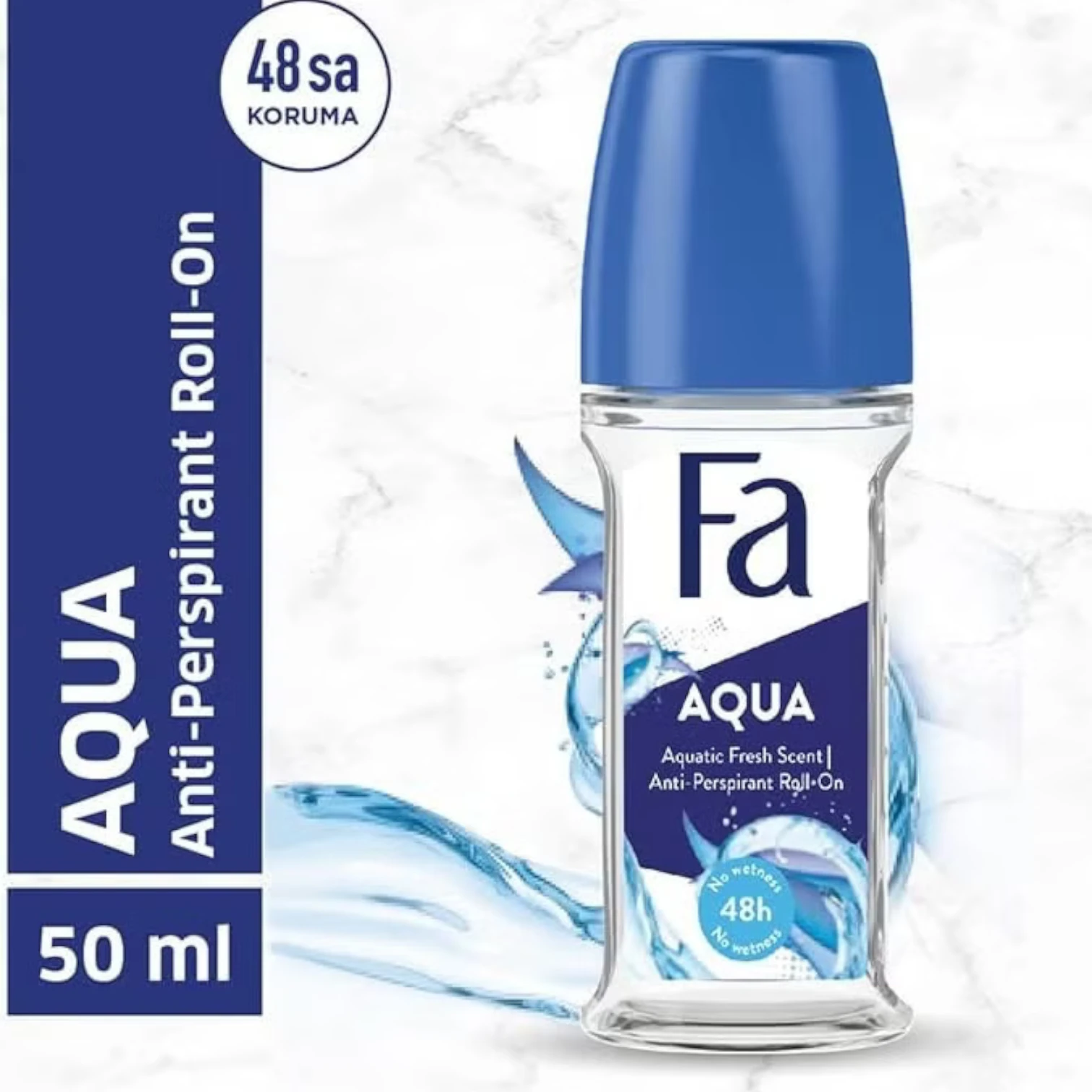 Fa AQUA Roll-On Deodorant  – Aquatic Fresh Scent, 48H Sweat & Odor Protection – 50ml - Damoo