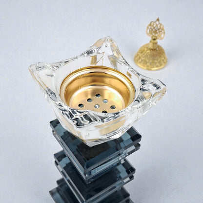 Luxury Crystal Mibkhara Incense Burner – Black or White Glass with Gold Lid, Decorative Bakhoor Burner for Home & Majlis (21H x 6L × 6W CM) - Damoo