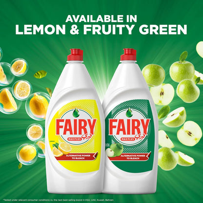 Fairy Max Plus Lemon Dishwashing Liquid – Bleach Alternative Power, 2 x 600ml – Removes Grease & 99% of Bacteria & Viruses – Sparkling Clean Dishes - Damoo