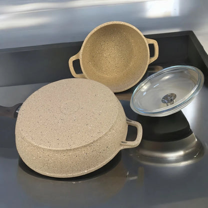 Falez Silico Granetic 9-Piece Cookware Set – Durable Multi Layer Non-Stick Granite Coating with Steam-Vent Pyrex Lids | Made in Turkey - Damoo