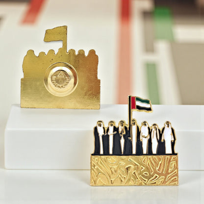UAE Founding Fathers Magnetic Badge – National Flag Enamel Design – Gold Commemorative Lapel Magnet (H3.5cm x W4cm) - Damoo