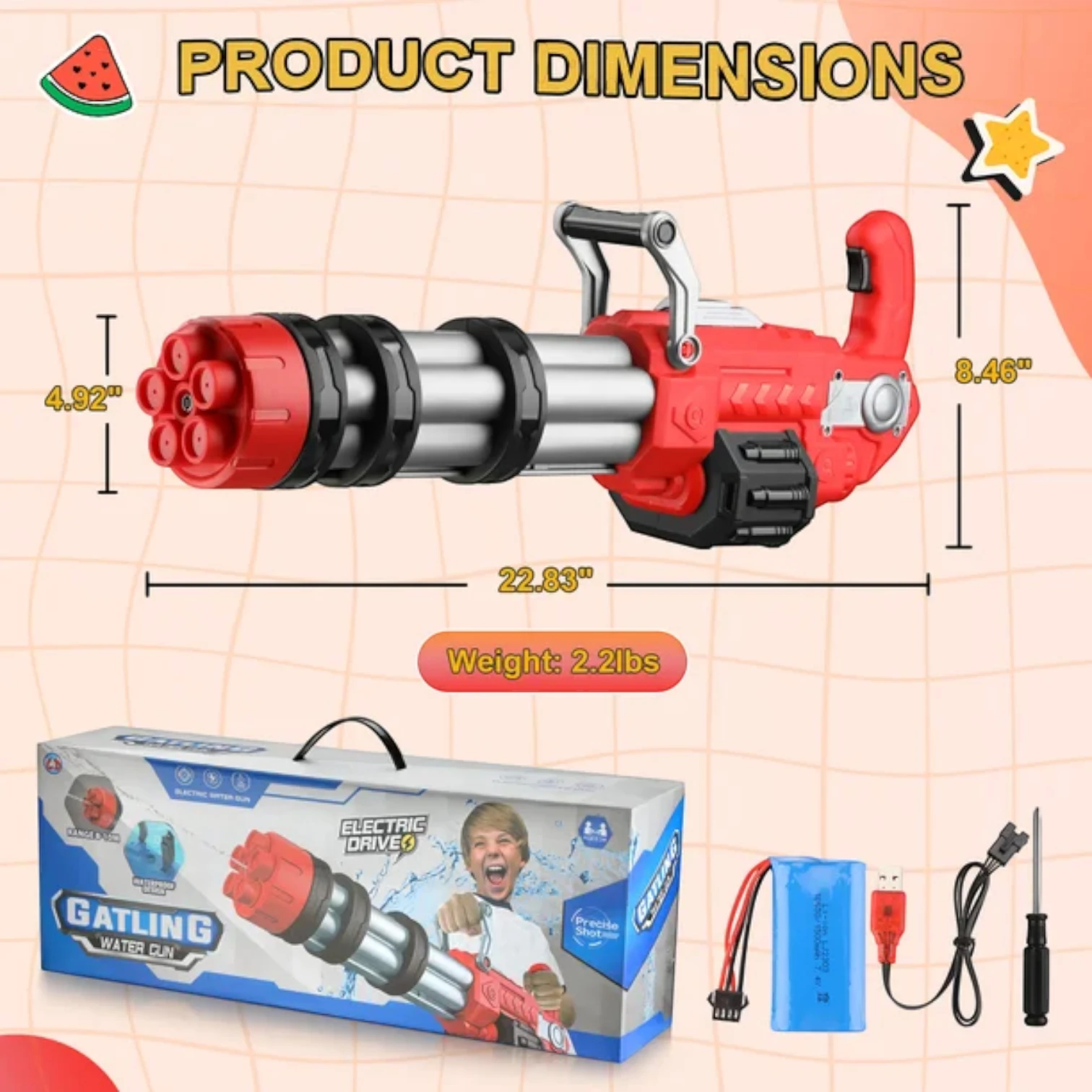 Electric Gatling Water Gun for Kids – Automatic Rotating Barrel Water Blaster with Long Range, Durable Waterproof Design, Outdoor Summer Toy for +6 Years