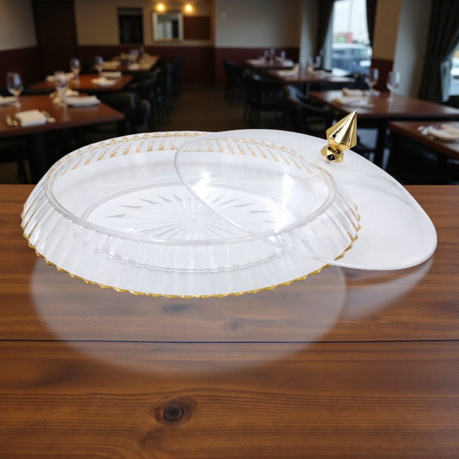 طبق تقديم أكريليك أنيق من "الفرسان" بغطاء - صينية مستطيلة بنقشات ٤٥ × ٣٥ سم | أدوات مائدة مقاومة للكسر وآمنة للطعام لتقديم أنيق