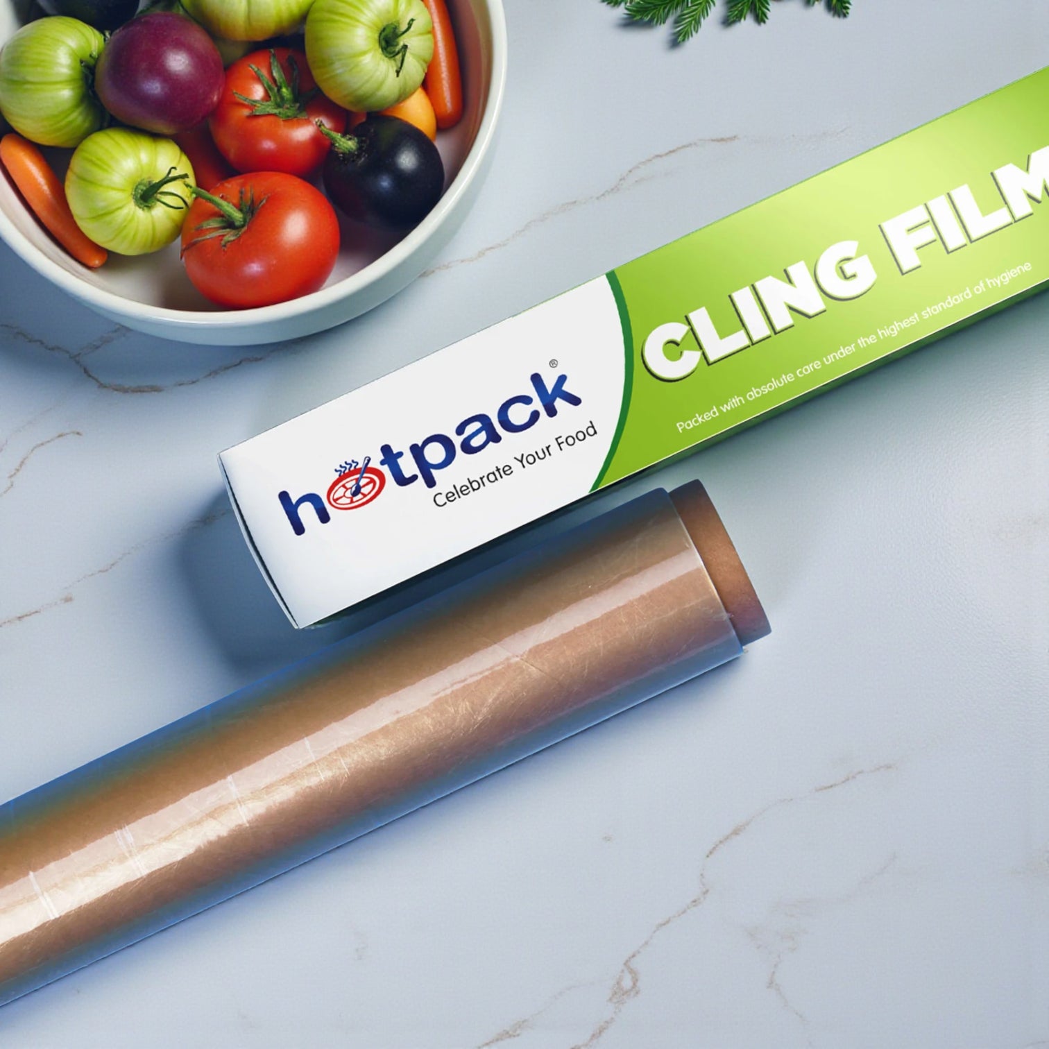 Hotpack Cling Film Food Wrap 500 Sq. Ft. – Strong Airtight Food Wrap for Freshness, Press & Cut Design, Safe Non-Toxic Plastic for Kitchen & Food Storage - Damoo