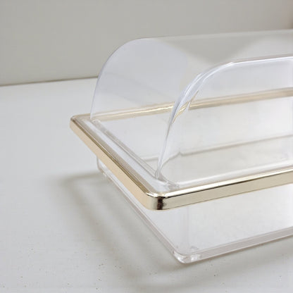 Multifunctional Rectangular Acrylic Cake Stand with Clear Dome Lid – Serving Tray & Pastry Display for Parties, Kitchen & Buffet – Gold & Silver Knob Options (H13cm × L29.5cm × W13.5cm × Cap26cm × Base26cm) - Damoo