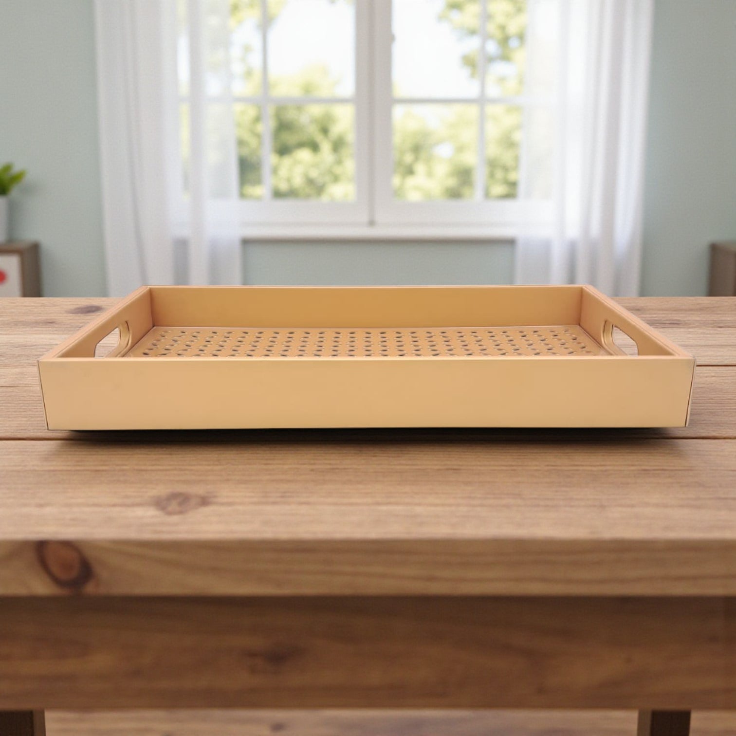 Large Decorative Serving Tray with Cut-Out Pattern | Multipurpose Rectangle Ottoman & Coffee Table Tray | Premium Home Décor Organizer for Dining, Kitchen, Living Room & Office | H(5cm) x W(26cm) x L(45.5cm) - Damoo