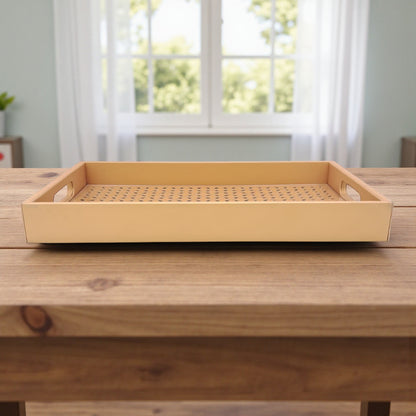 Large Decorative Serving Tray with Cut-Out Pattern | Multipurpose Rectangle Ottoman & Coffee Table Tray | Premium Home Décor Organizer for Dining, Kitchen, Living Room & Office | H(5cm) x W(26cm) x L(45.5cm) - Damoo