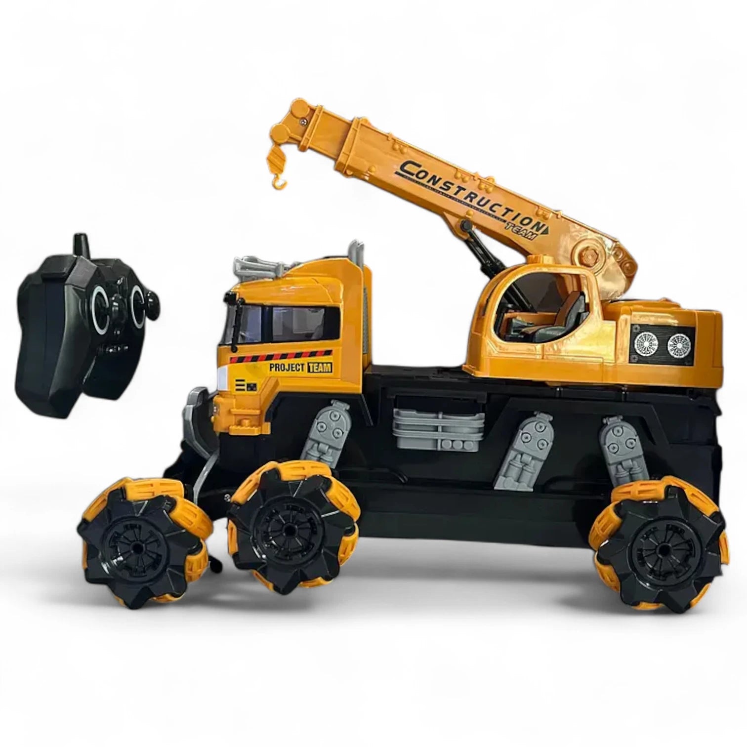 SYRCAR Remote Control Construction Rover Truck with Crane | 6-Wheel RC Stunt Vehicle | Rechargeable Engineering Toy for Kids 6+ with Climbing & Lifting Functions