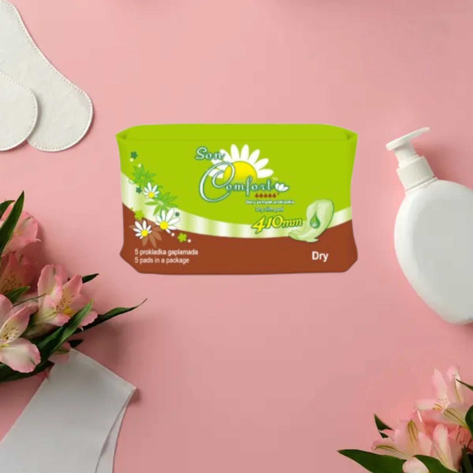 SEN COMFORT – Extra Long Cotton Soft Sanitary Pads with Wings, 410mm for Heavy Flow & Overnight Protection, Secure and Comfortable (5 Pieces) - Damoo