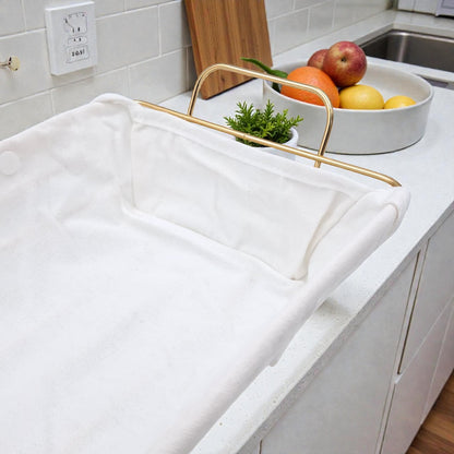 Gold Metal Bread Basket with Fabric Liner – Rectangular Modern Serving Basket (10H x 30L × 19.5W CM) - Damoo