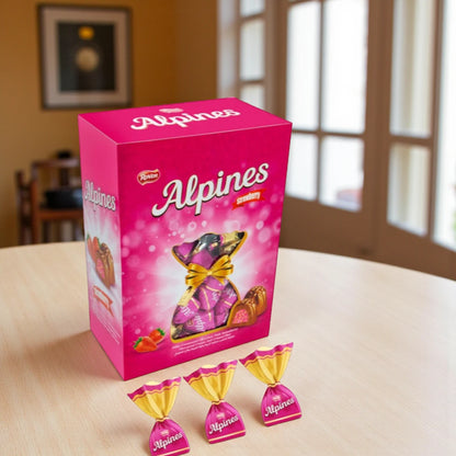 Roven Alpines Strawberry Cream Filled Milk Chocolate with Crisped Rice – 1kg Premium Assorted Gift Box – Milky Compound Chocolate Candy with Strawberry Flavoured Center – Individually Wrapped – Perfect for Gifting, Sharing & Celebrations - Damoo