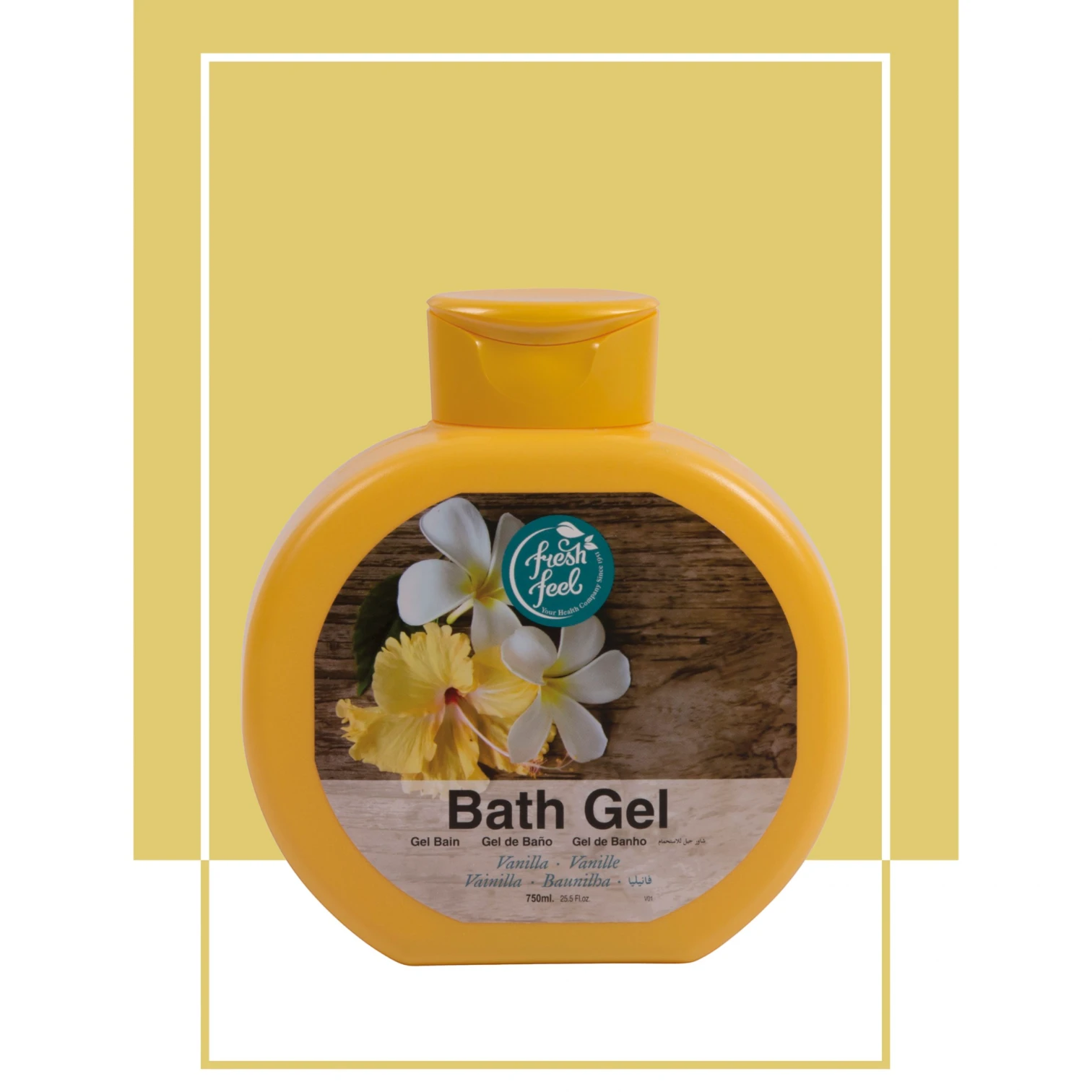 Fresh Feel Vanilla Bath Gel – 750ml - Moisturizing Sulphate & Paraben-Free Body Wash - With Vanilla & Lavender Extracts - Skin Softening Cleanser for Daily Use - Damoo