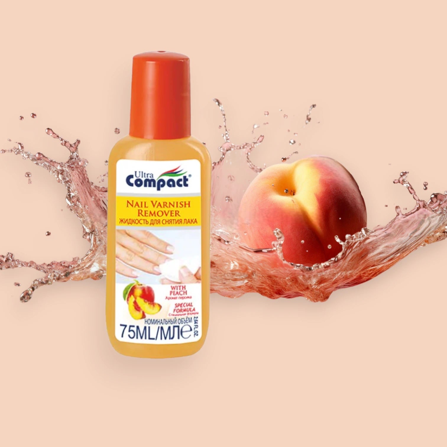 Ultra Compact Peach Scented Nail Polish Remover – 75ML Gentle & Effective Varnish Remover with Sweet Fruity Fragrance - Damoo