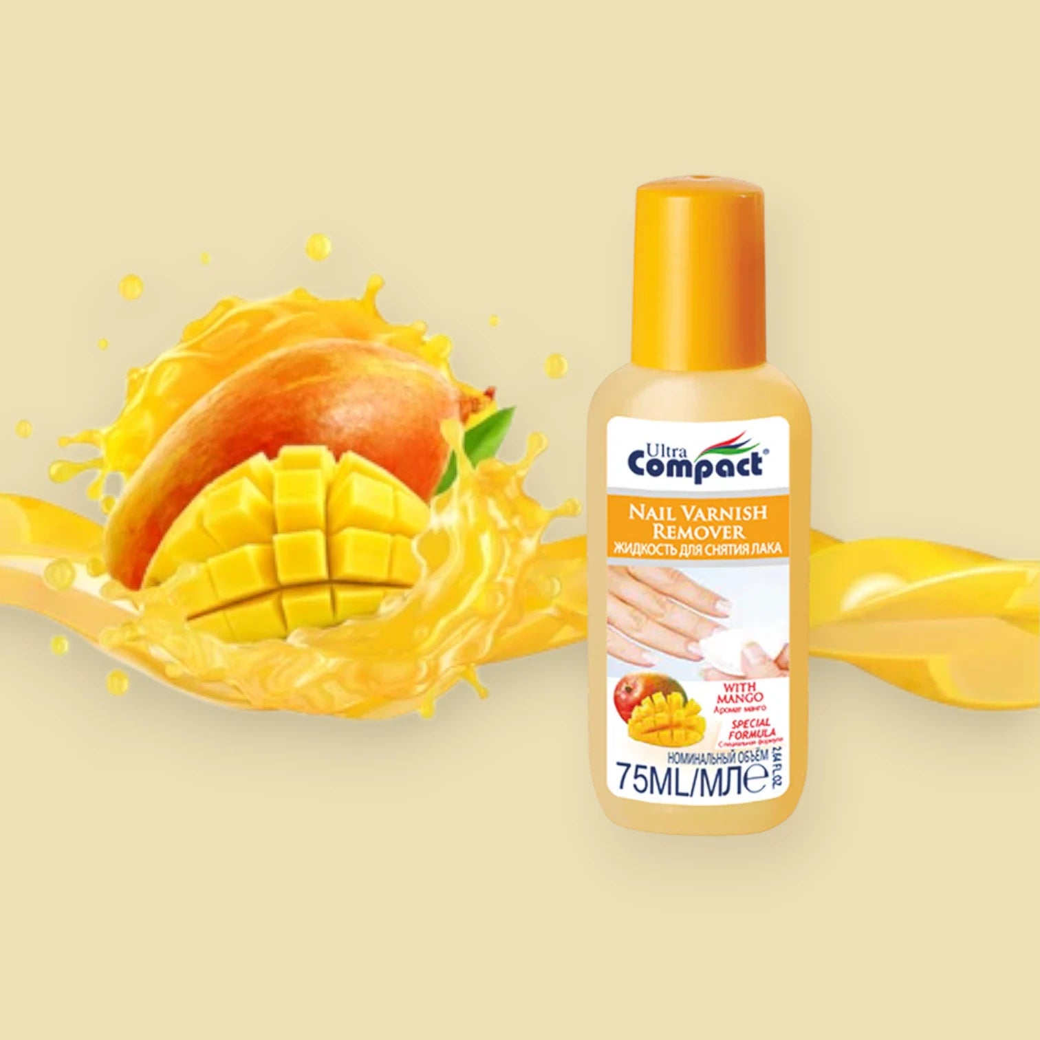 Ultra Compact Mango Scented Nail Polish Remover – 75ML Gentle & Effective Nail Varnish Remover with Fruity Fragrance - Damoo
