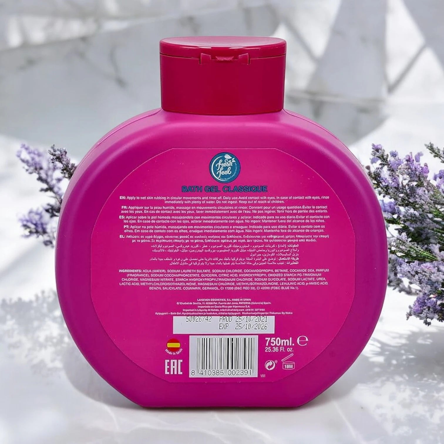 Freshfeel Classic Bath Gel 750ml – Foaming, Moisturizing & Refreshing Shower Gel for Soft & Hydrated Skin - Damoo
