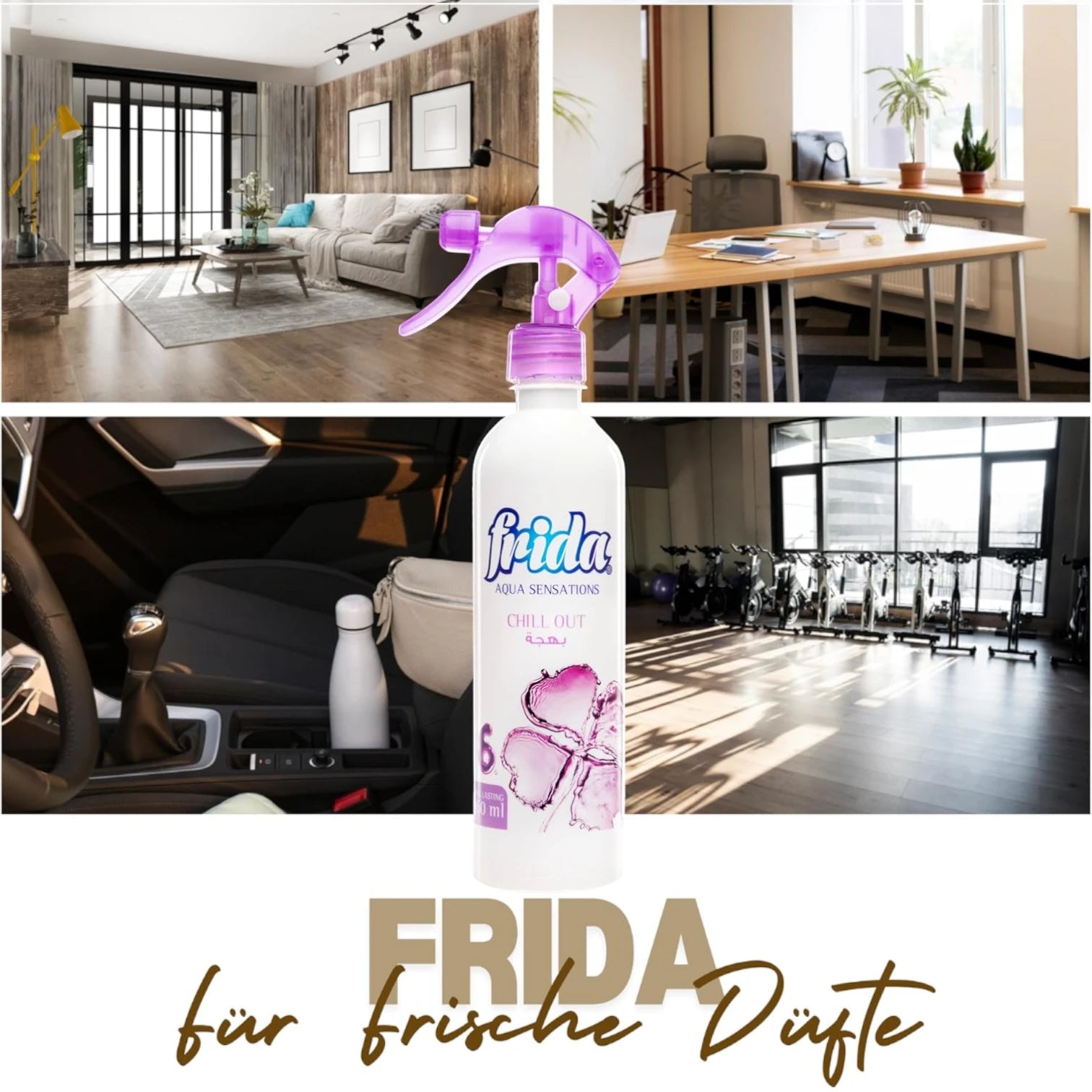 Frida Aqua Satation Air Freshener Spray – Chill Out Scent – 460ml – Water Lily & Bamboo Fragrance, Long-Lasting Room Spray - Damoo