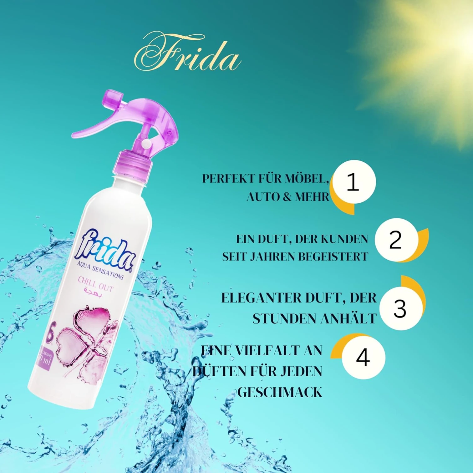 Frida Aqua Satation Air Freshener Spray – Chill Out Scent – 460ml – Water Lily & Bamboo Fragrance, Long-Lasting Room Spray - Damoo