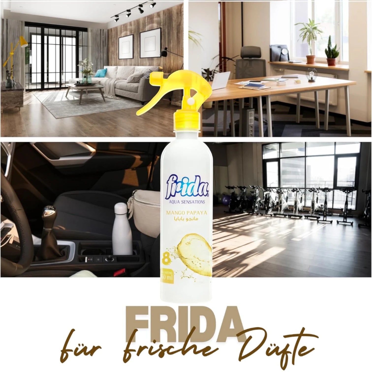 Frida Aqua Satation Air Freshener Spray – Mango Papaya Scent – 460ml – Tropical Fruit Fragrance, Long-Lasting Room Spray - Damoo