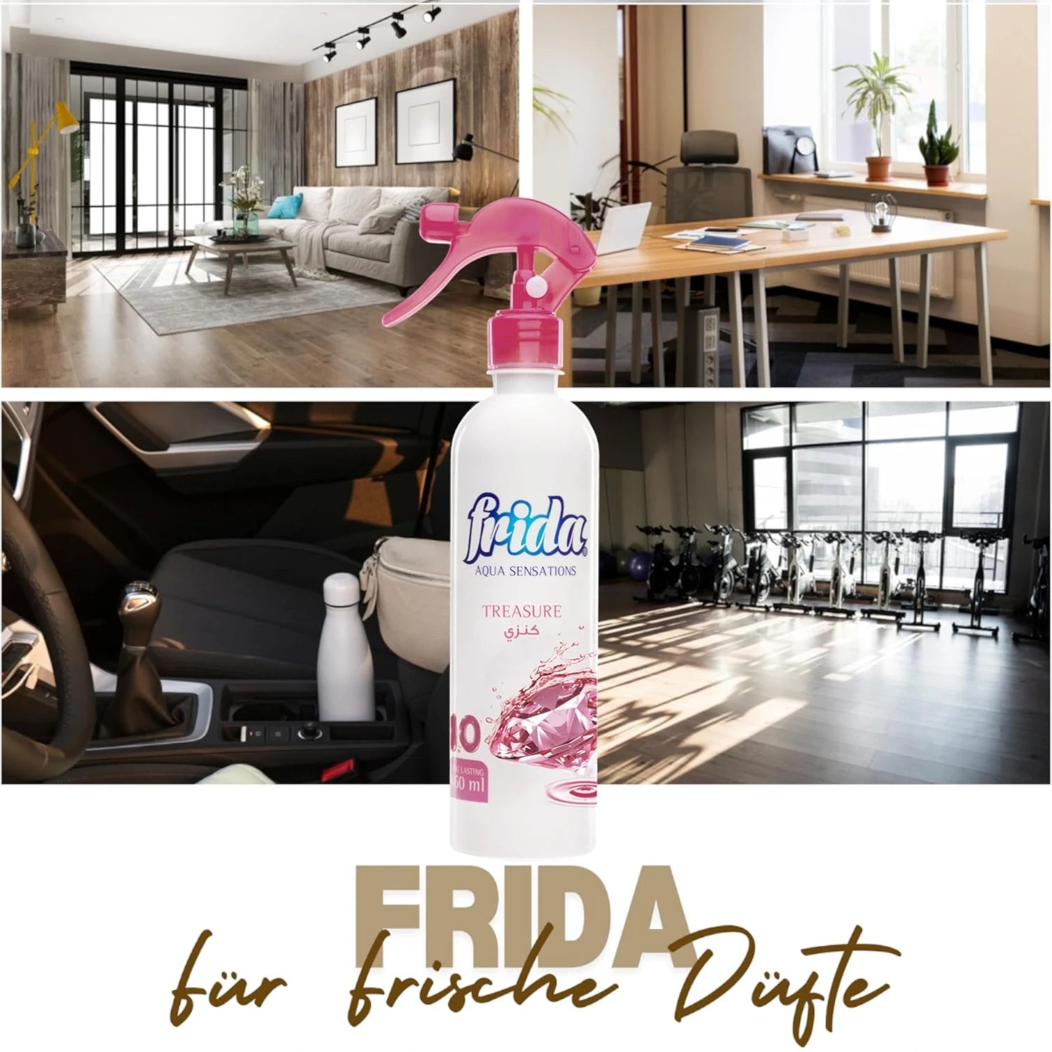 Frida Aqua Satation Air Freshener Spray – Treasure Scent – 460ml – Luxurious Room Spray with Long-Lasting Fragrance & Passive Diffusion - Damoo