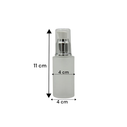 Frosted Glass Pump Bottle with Silver Dispenser 30 ML– Refillable Cosmetic Container for Serums, Oils & Skincare - Damoo