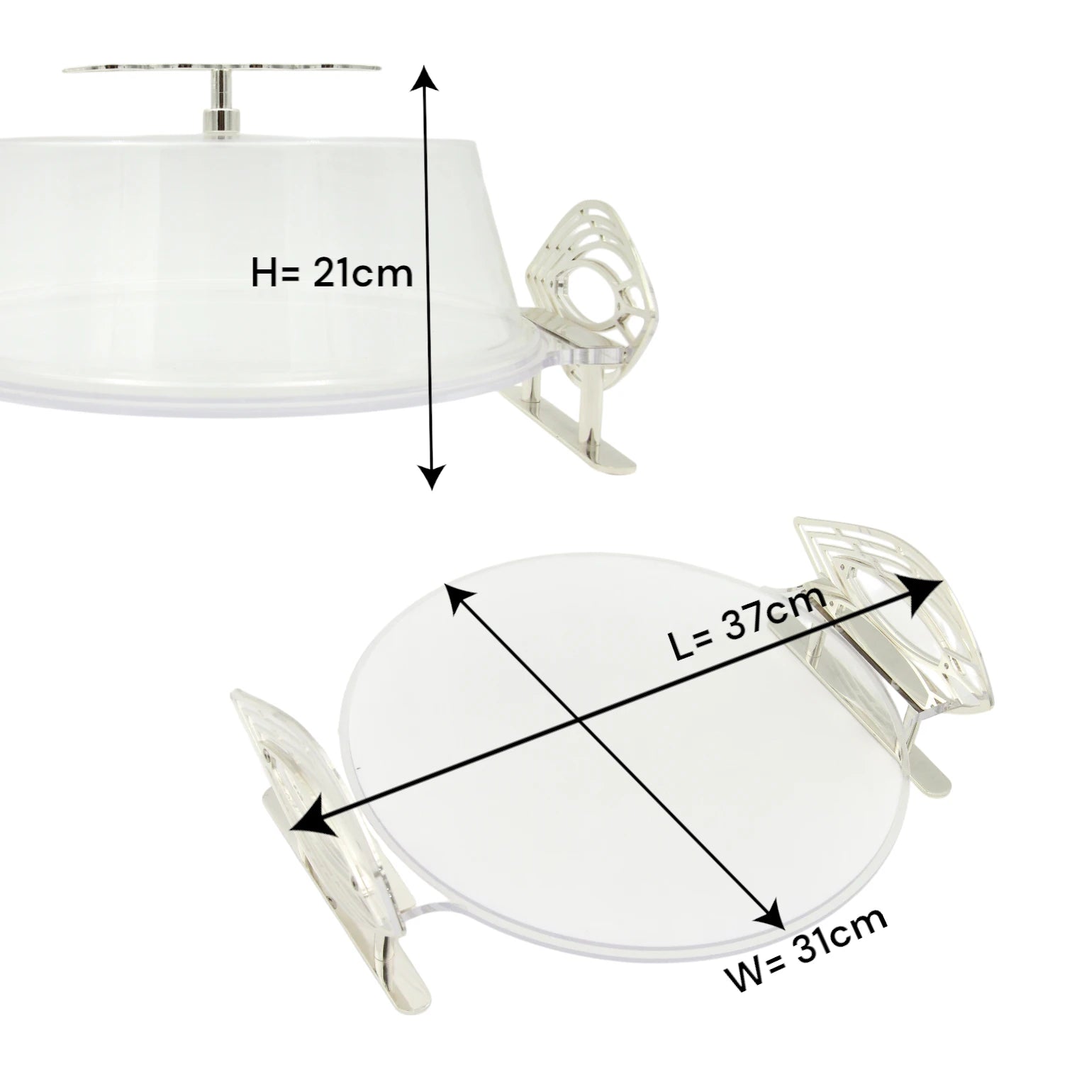 Fursan Clear Acrylic Cake Server – Delicate Leaf Collection with Dome Lid & Iron Handle - Damoo
