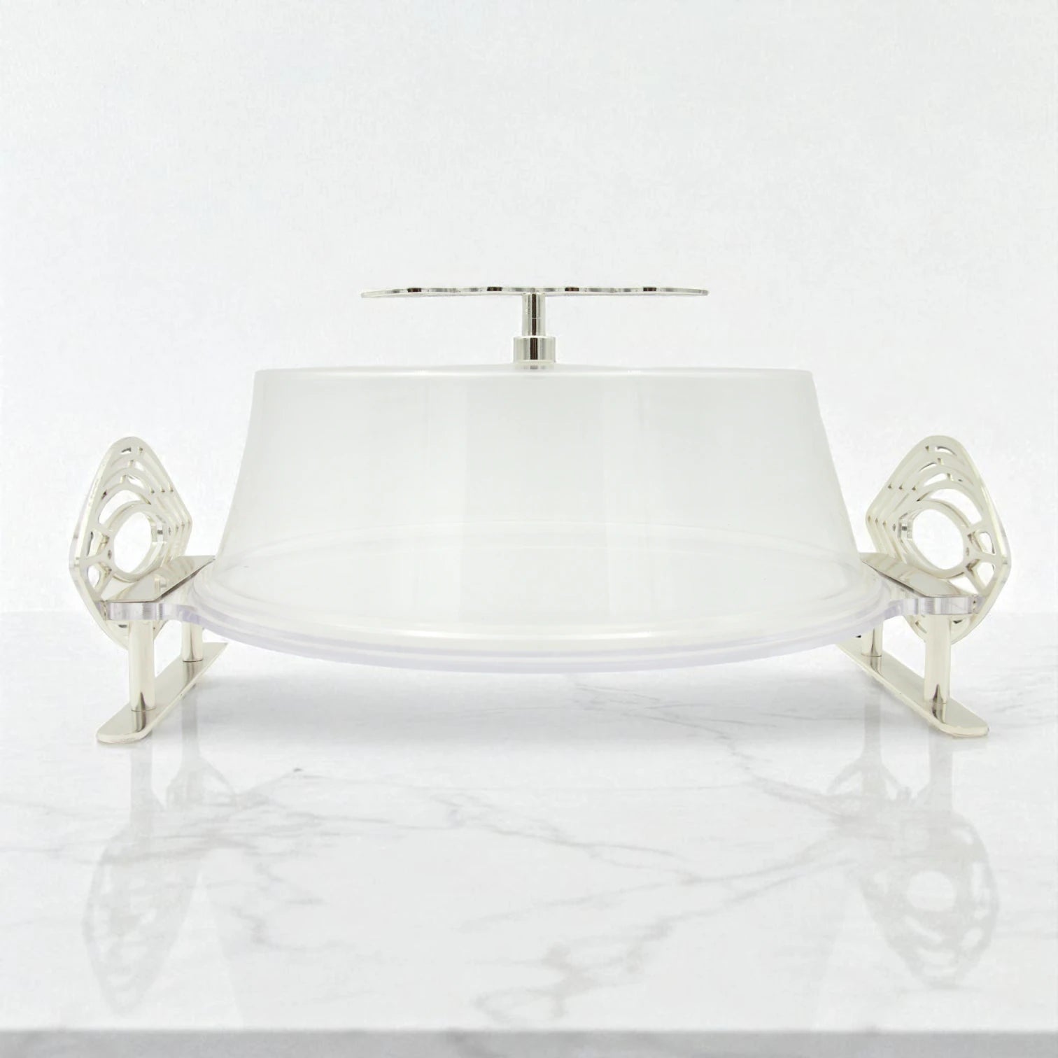 Fursan Clear Acrylic Cake Server – Delicate Leaf Collection with Dome Lid & Iron Handle - Damoo