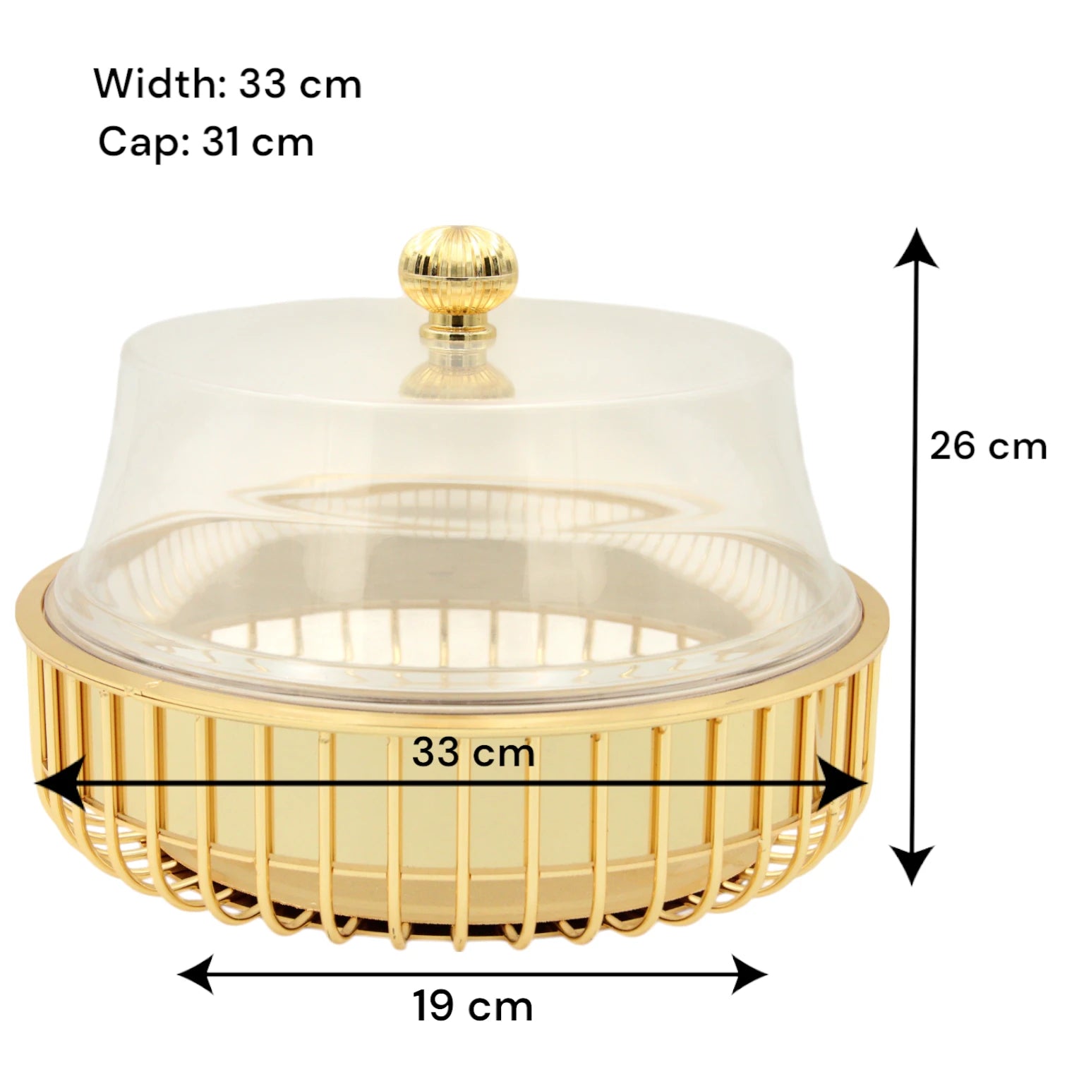 FURSAN Elegant Gold Cake Server with Clear Dome Lid – Decorative Base Dessert Display Stand for Cakes, Pastries & Sweets – Model AF-30CS-10 - Damoo