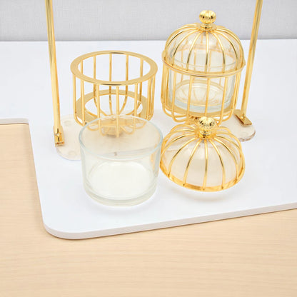 FURSAN Luxury Gold Candy Box with Double Glass Containers and Acrylic Stand – Elegant Birdcage Design for Serving Dates, Nuts, Sweets, and Desserts – Decorative Ramadan and Eid Gift Set - Damoo