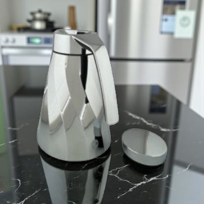 Emsa Cone Thermal Jug Swirl 1.5 L – Metallic Silver | Premium German-Made Vacuum Flask with Glass Liner for Hot & Cold Drinks - Damoo