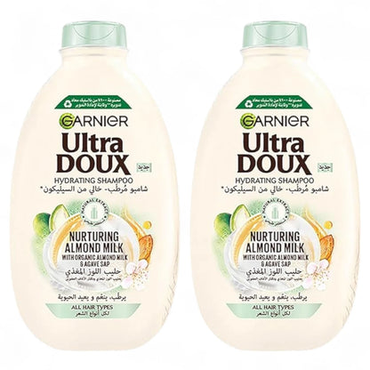 Garnier Ultra Doux Almond Milk Shampoo & Conditioner Set | 2 x 400ml | Daily Hydration with Organic Almond Milk & Agave Nectar | For All Hair Types - Damoo