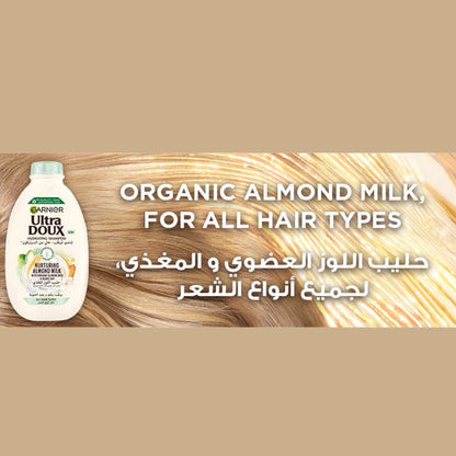 Garnier Ultra Doux Almond Milk Shampoo & Conditioner Set | 2 x 400ml | Daily Hydration with Organic Almond Milk & Agave Nectar | For All Hair Types - Damoo