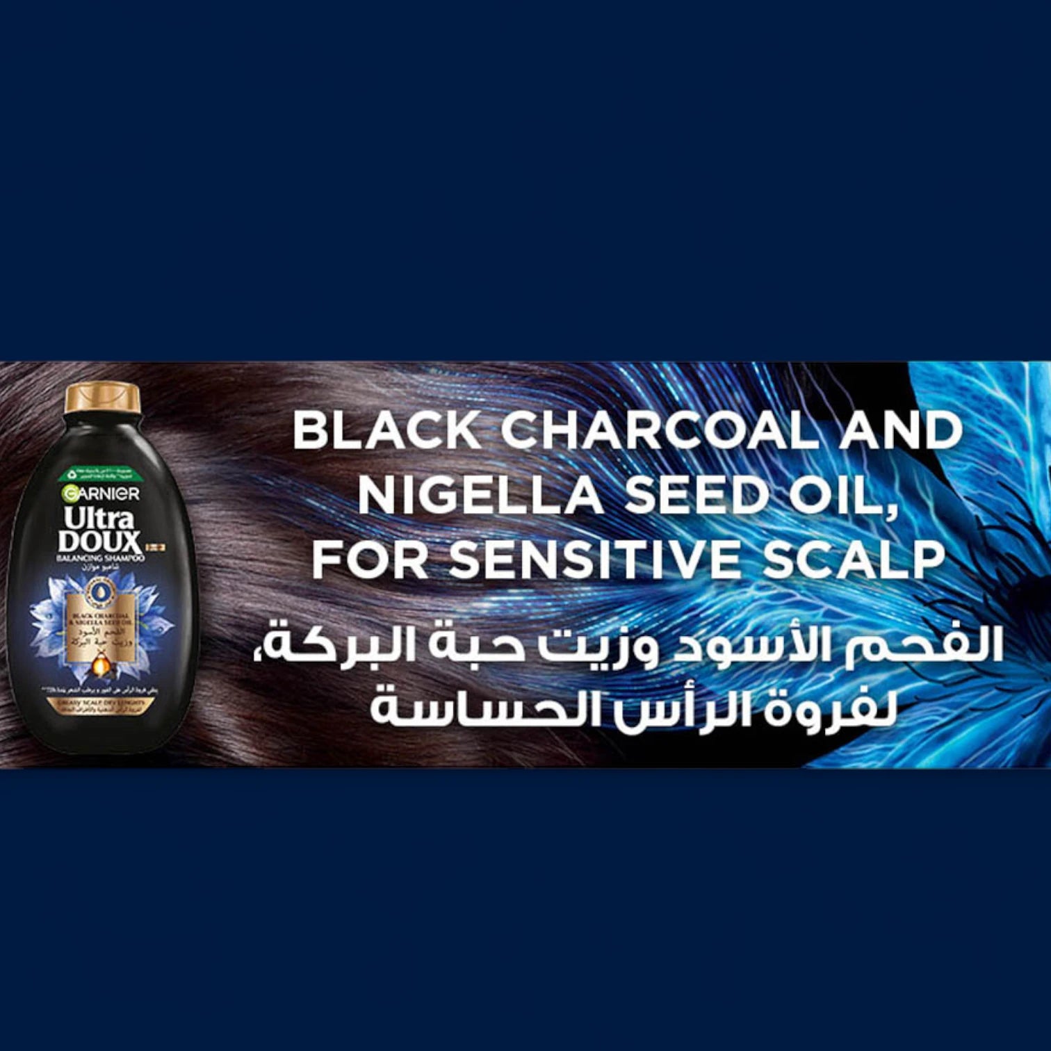 Garnier Ultra Doux Charcoal & Nigella Seed Oil Shampoo | 2 x 400ml | Purifying & Shine Formula for Dull Hair | Tested on Hijab Wearers - Damoo