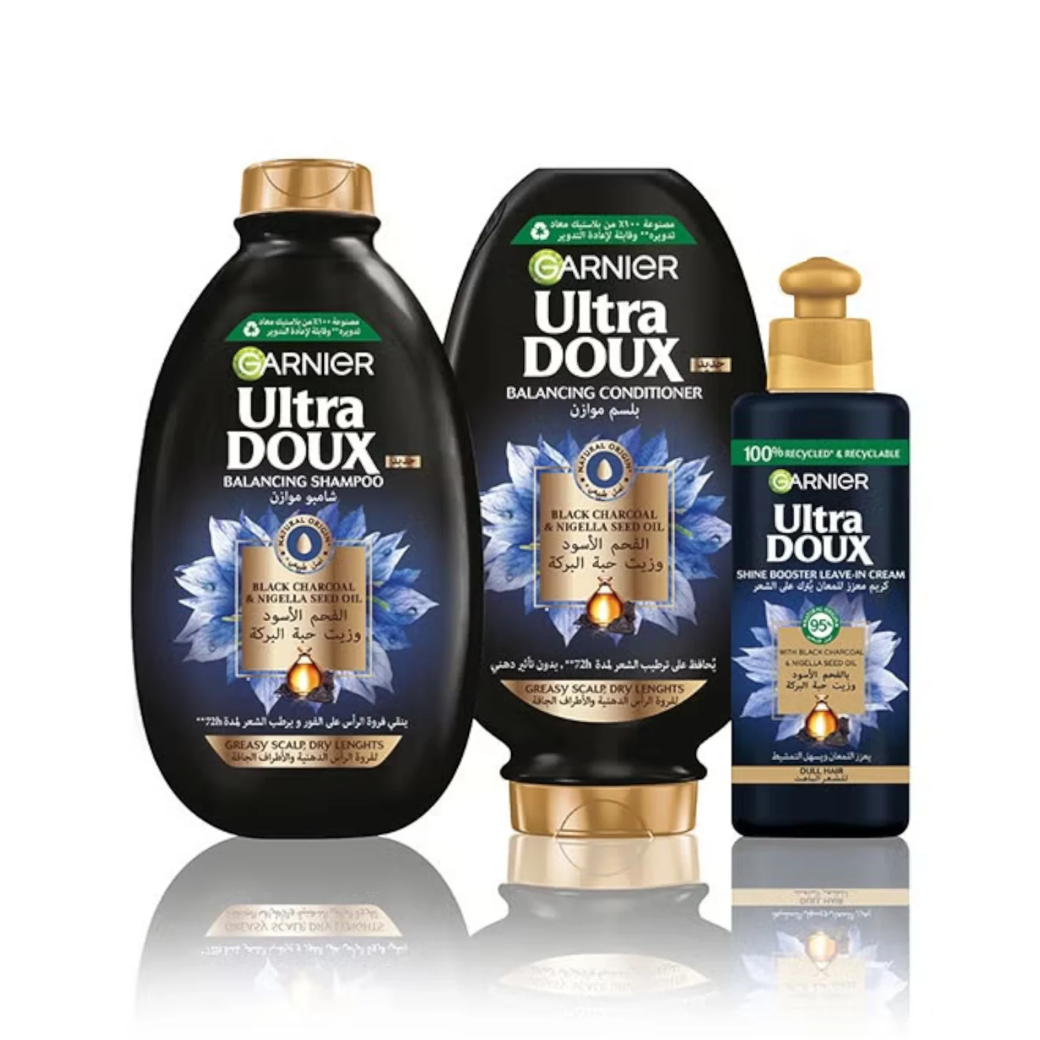 Garnier Ultra Doux Charcoal & Nigella Seed Oil Shampoo | 2 x 400ml | Purifying & Shine Formula for Dull Hair | Tested on Hijab Wearers - Damoo